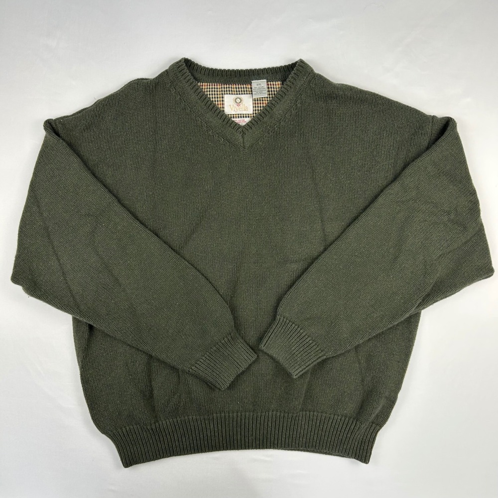 Viyella Mens XXL Green Cotton Lambswool V-Neck Knit Sweater RN 95961